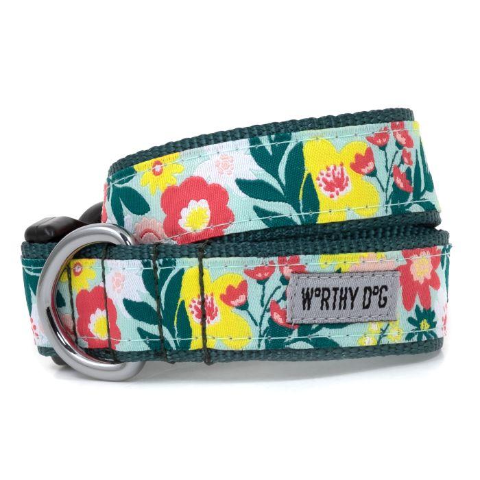 The Worthy Dog Spring Bouquet Dog Collar, Green, Medium