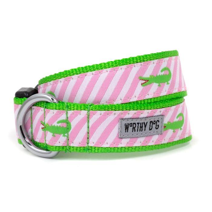 The Worthy Dog Stripe Alligator Dog Collar, Pink, X-Large