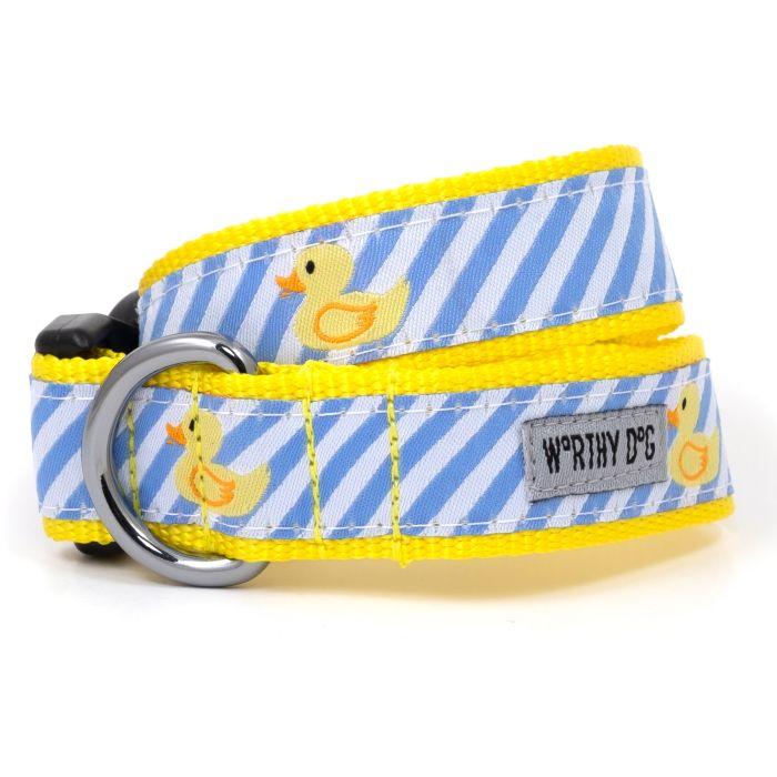 The Worthy Dog Stripe Rubber Duck Dog Collar, Light Blue, Medium