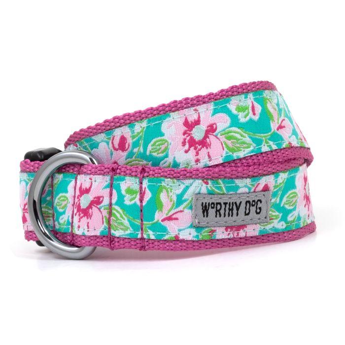 The Worthy Dog Watercolor Floral Dog Collar, Blue, Large