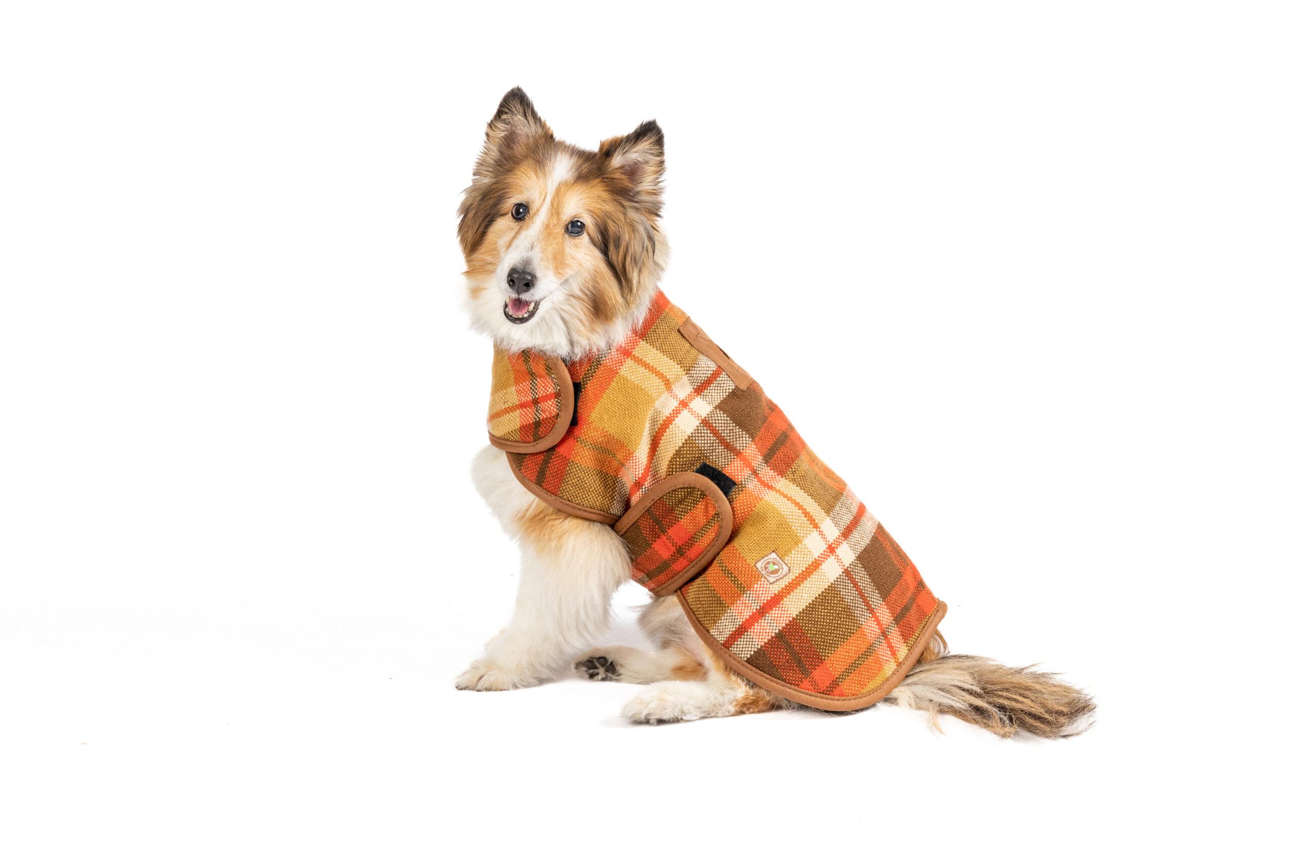 Chilly Dog Blanket Dog Coat, Rust Plaid, XX-Large