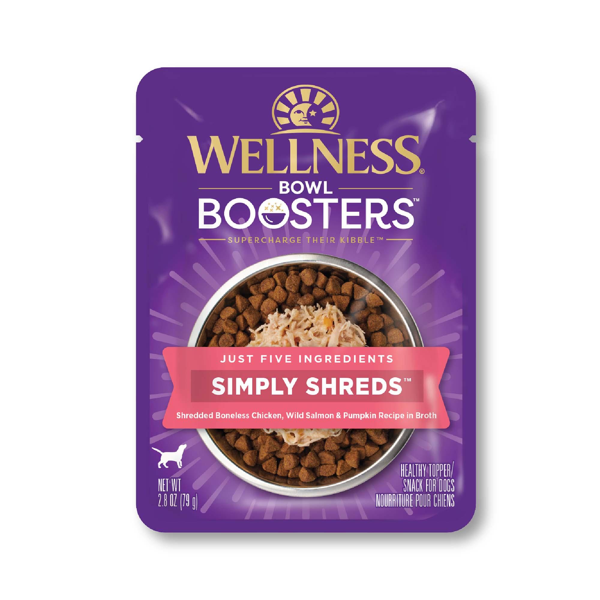 Wellness Bowl Boosters Simply Shreds Chicken, Wild Salmon & Pumpkin Grain-Free Wet Dog Food Topper, 2.8-oz (Size: 2.8-oz)