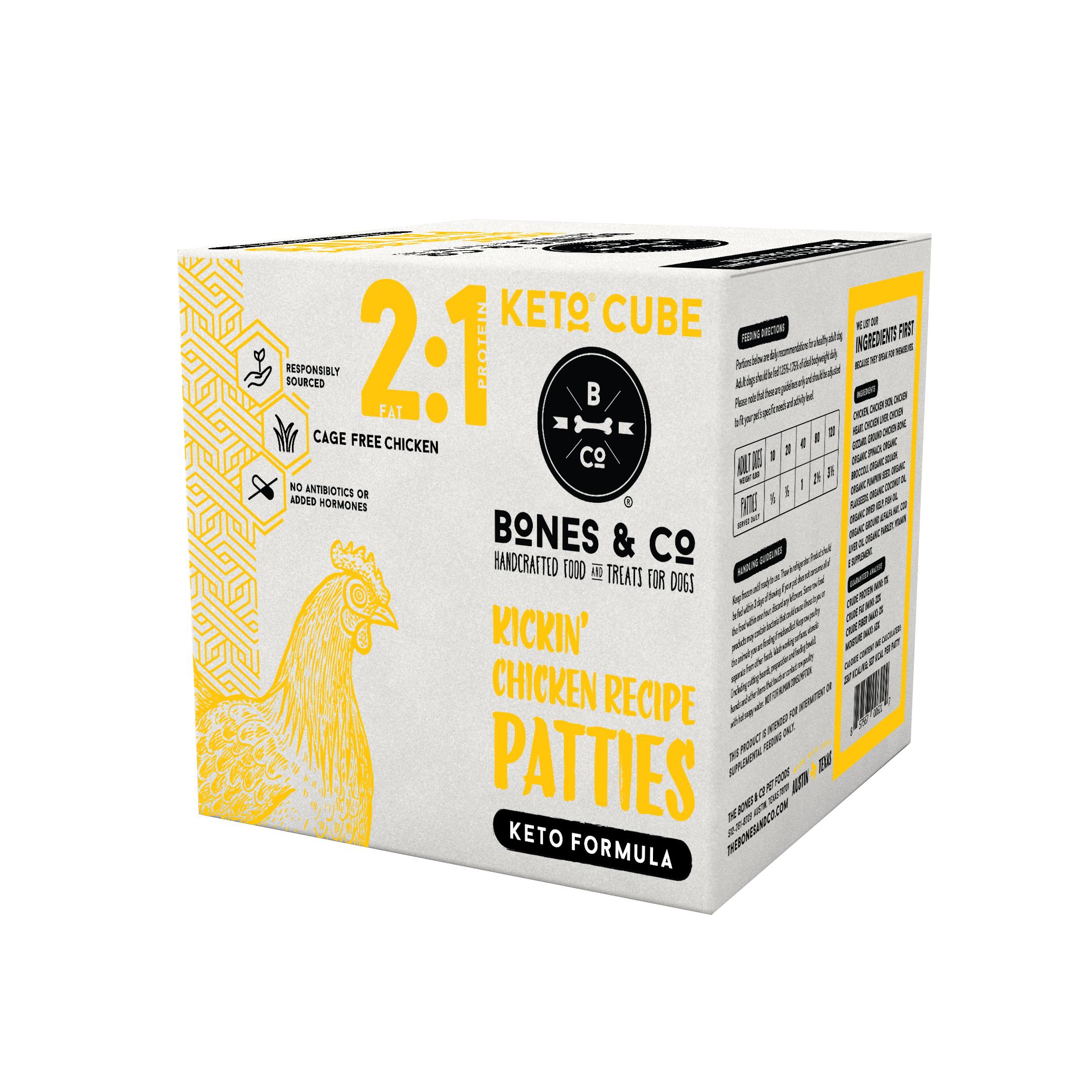 Bones & Co 2:1 K.E.T.O. Cube Kickin' Chicken Patties  Frozen Dog Food, 18-lb