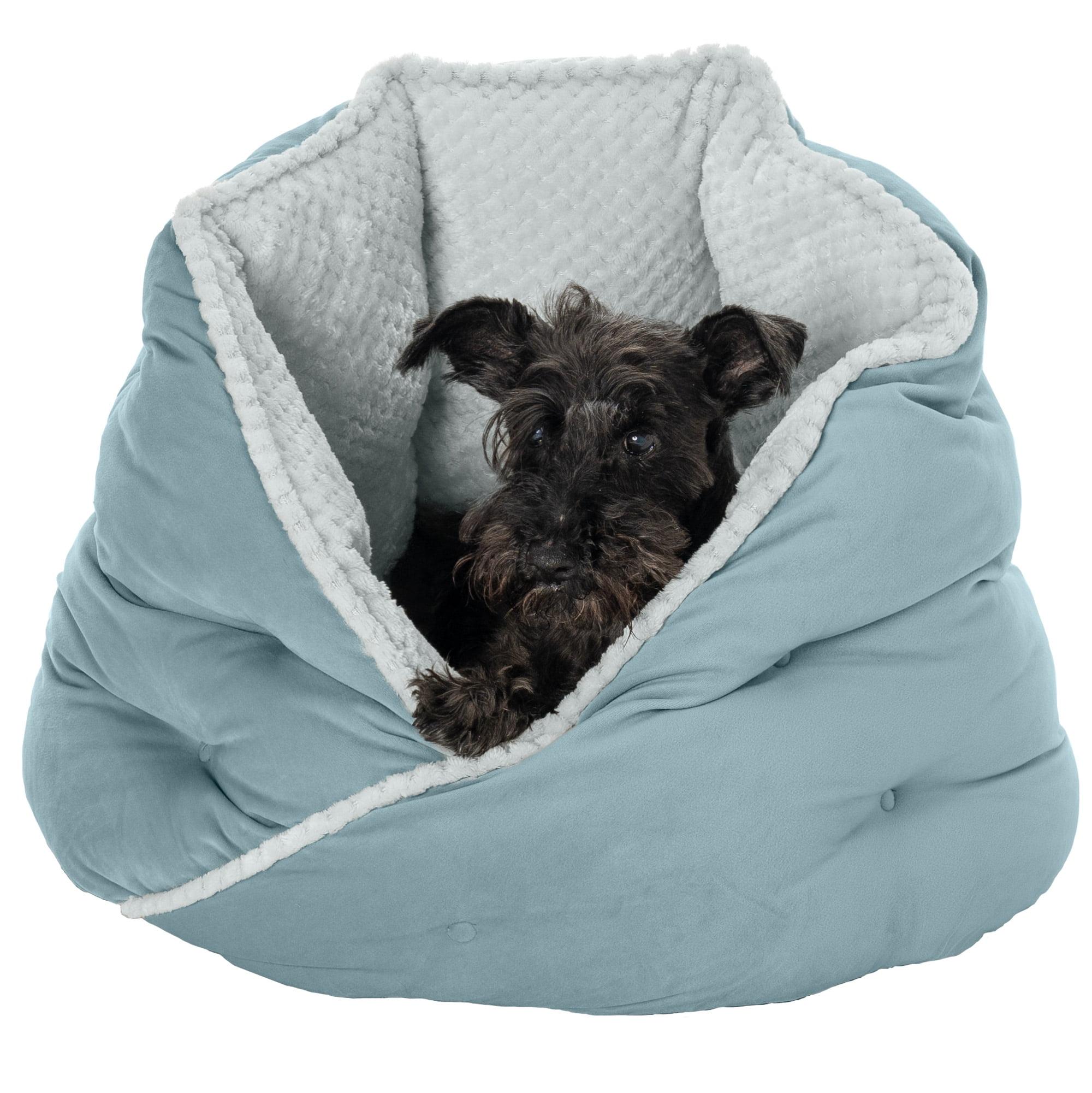 FurHaven Minky Faux Fur & Velvet Tufted Hug Pet Bed, Aquamarine, Small