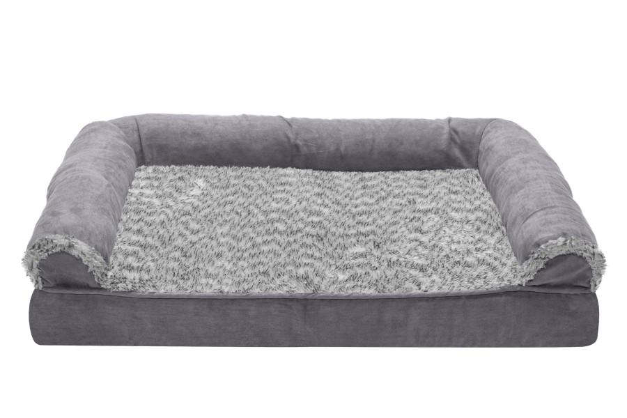 FurHaven Two-Tone Faux Fur & Suede Sofa Orthopedic Dog Bed, Stone Gray, Jumbo