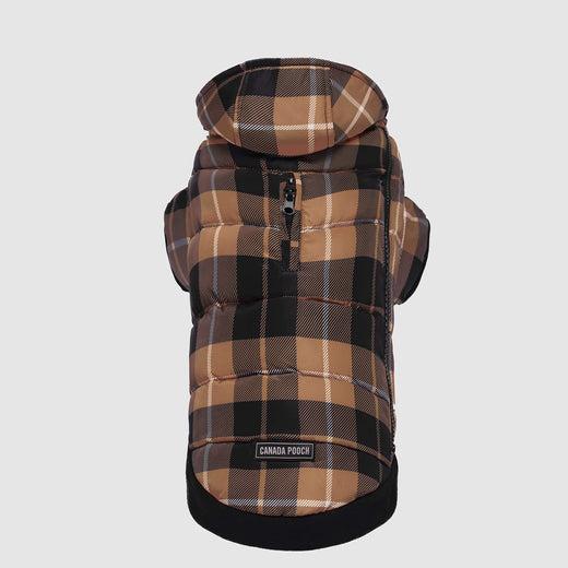 Canada Pooch Prism Puffer Dog Jacket, Brown Plaid, 10