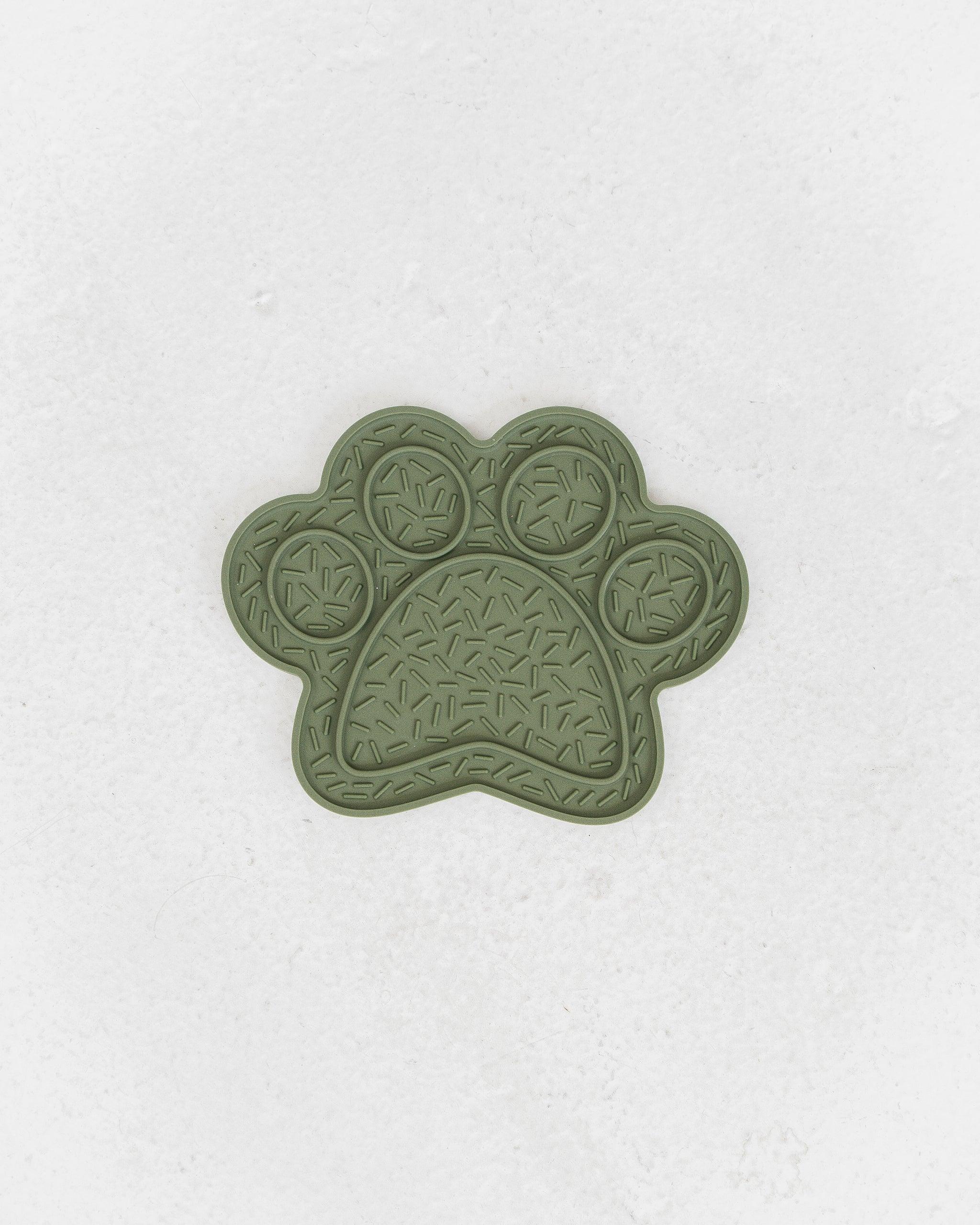 Dexypaws Paw Print Enrichment Licking Mat Dog Slow Feeder, Army Green, One Size