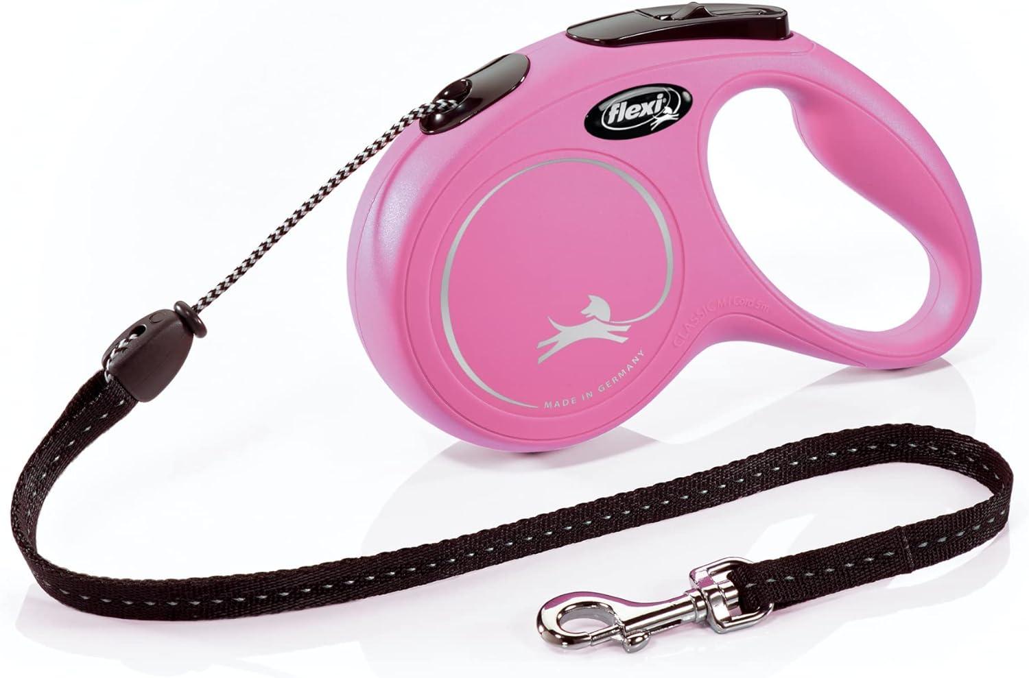 Flexi Classic Cord Retractable Dog Leash, Pink, Medium, 16-ft