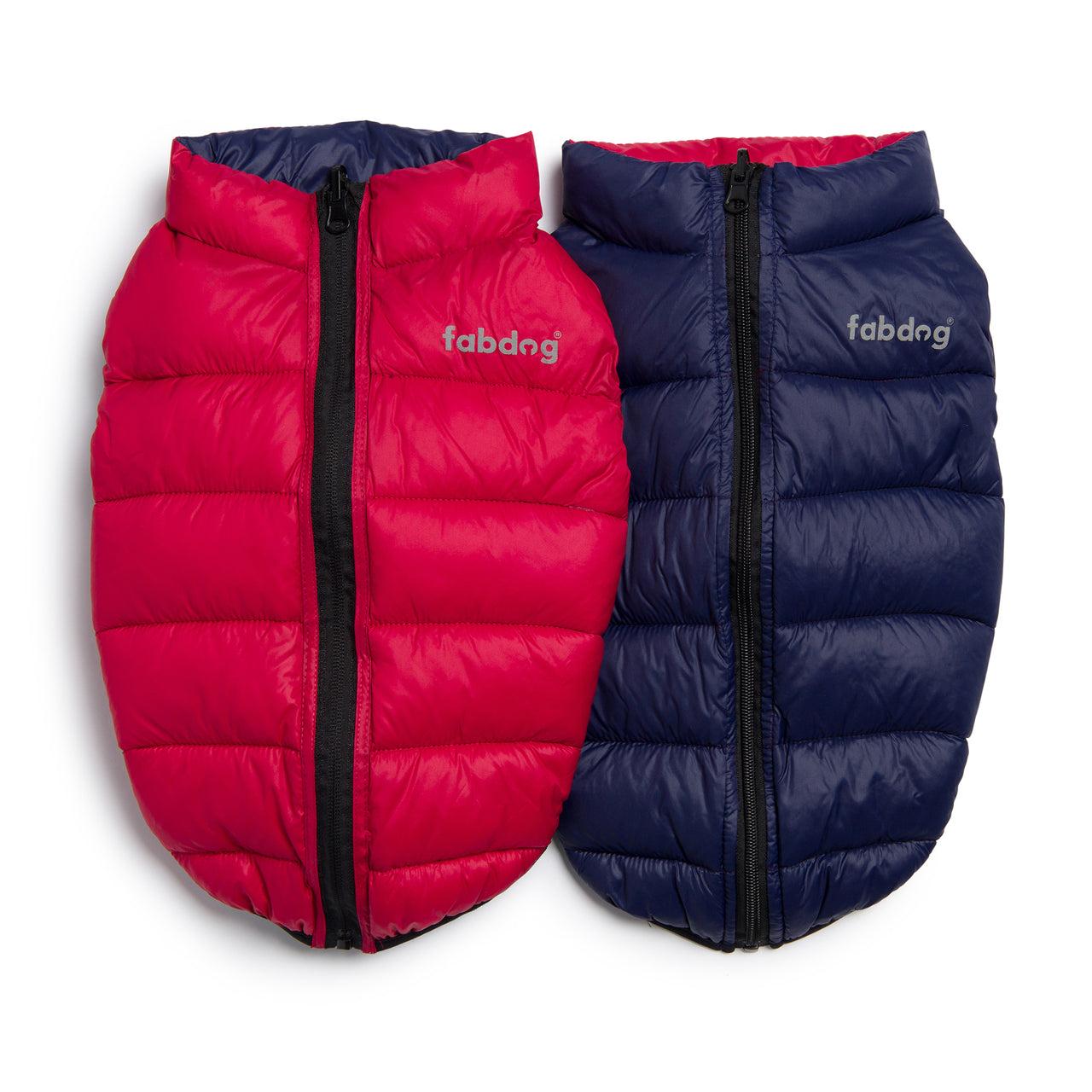 fabdog Pack N' Go Reversible Puffer Dog Coat, Red/Navy, 12-in