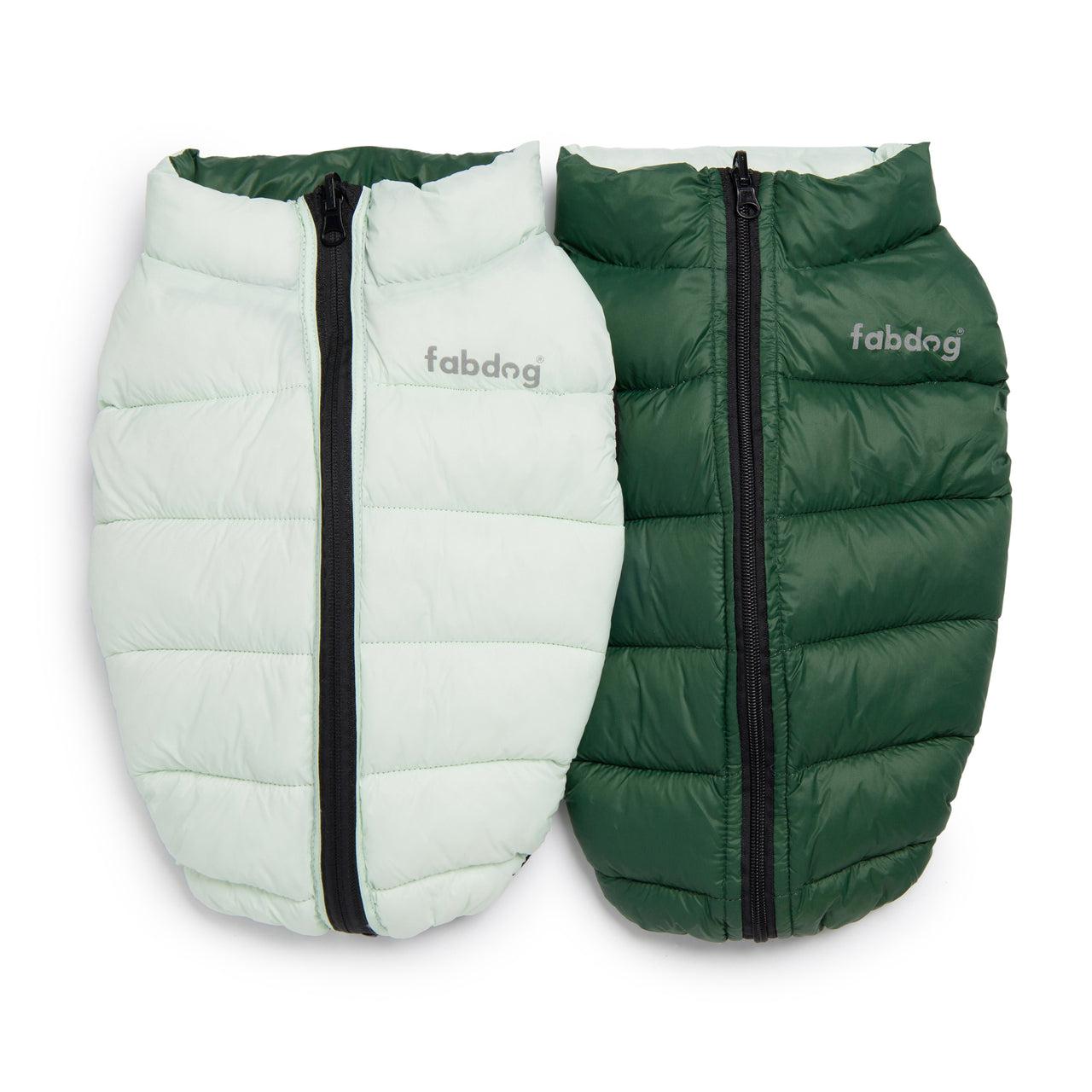 fabdog Pack N' Go Reversible Puffer Dog Coat, Green Combo, 12-in