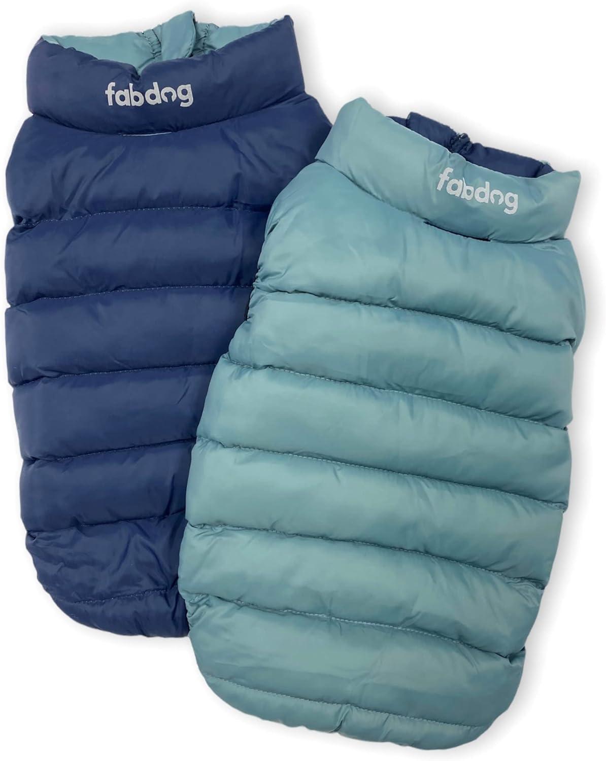 fabdog Pack N' Go Reversible Puffer Dog Coat, Blue Combo, 12-in