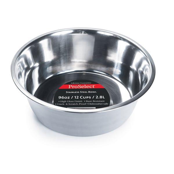 ProSelect Heavy Stainless Steel Mirror Finish Pet Bowl, 96-oz