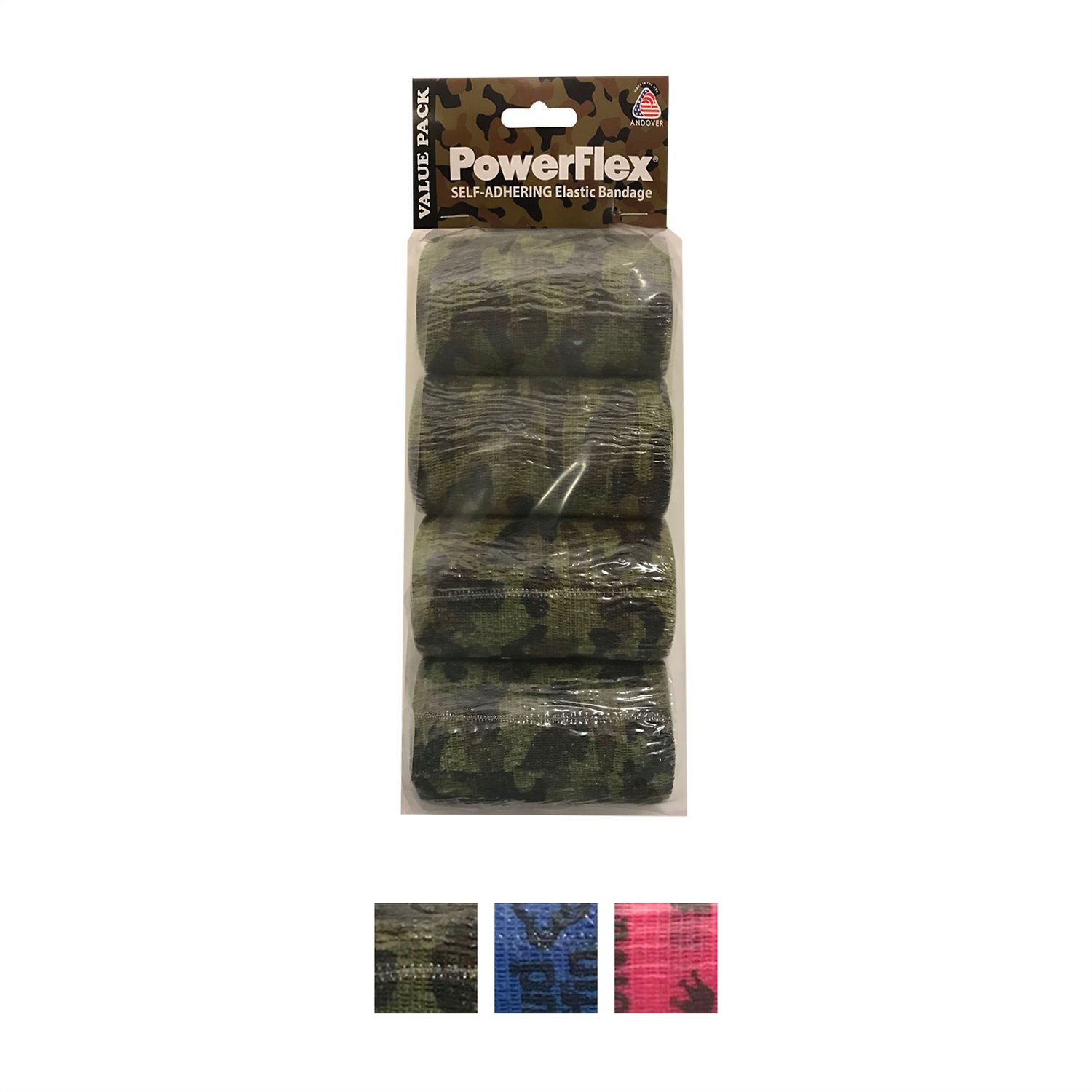 Andover Healthcare PowerFlex Sport Athletic Horse, Dog & Cat Bandage, Woodland Camo, 4-in, 4-pack