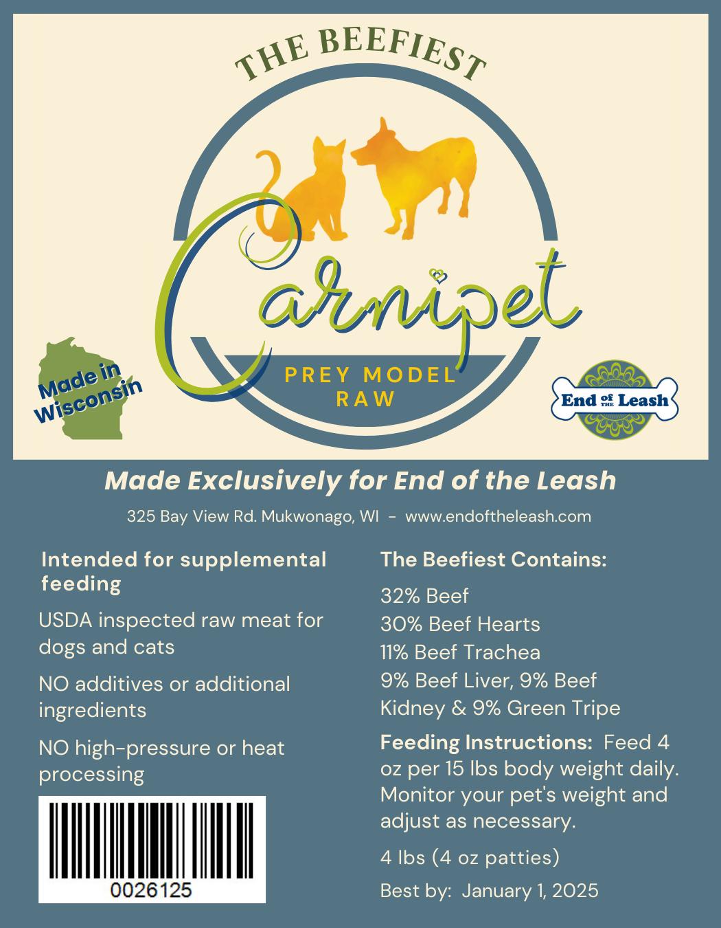 Carnipet Prey Model Raw The Beefiest Frozen Dog & Cat Food, 4-lb