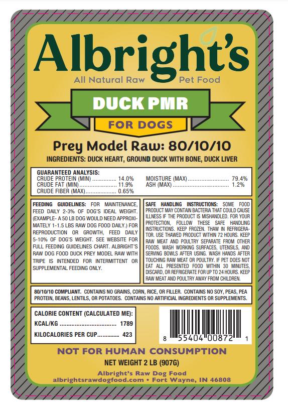 Albright's Duck Prey Model Raw Frozen Dog Food, 36-lb (18 x 2-lb roll)