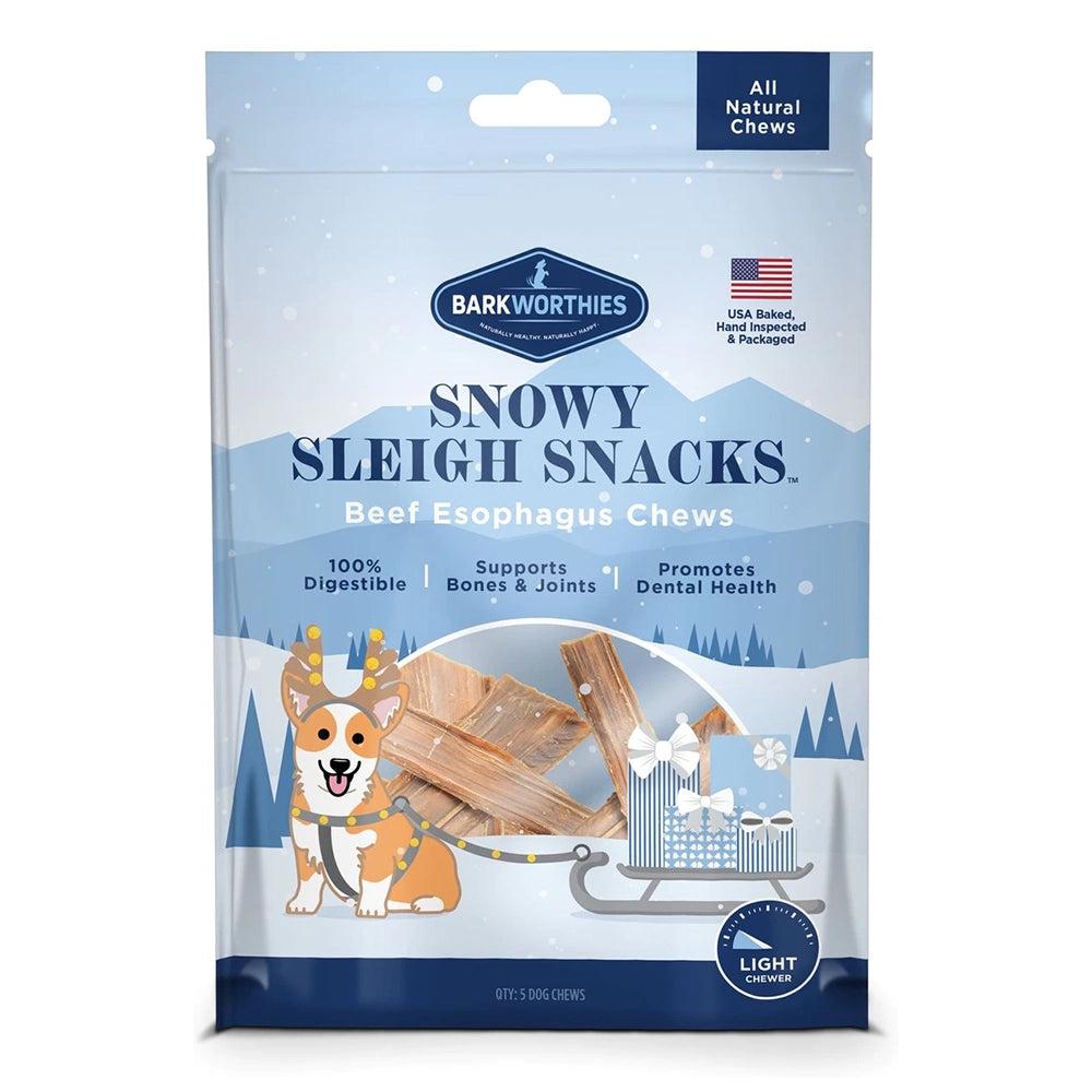 Barkworthies Snowy Sleigh Snacks Beef Esophagus Chews Dog Treats, 5-count