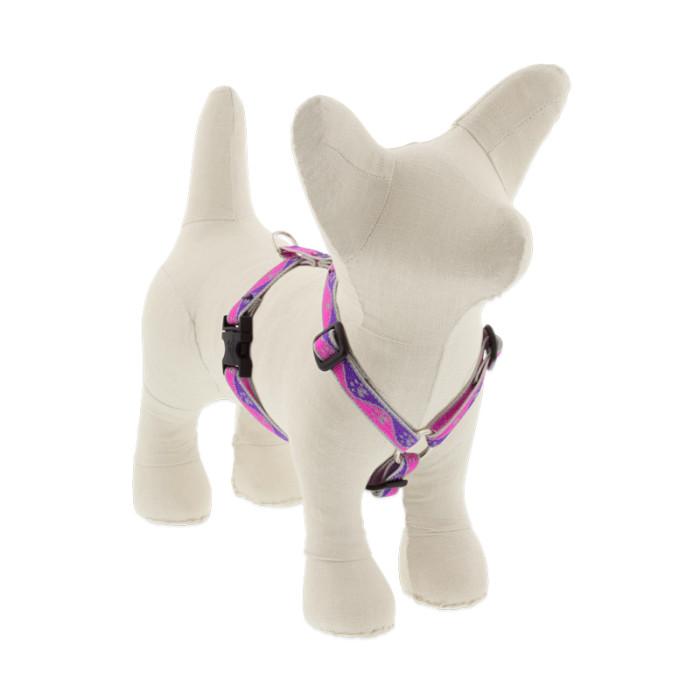 Lupine Pet High Lights Reflective Roman Dog Harness, Pink Paws, 1/2-in x 12-20-in