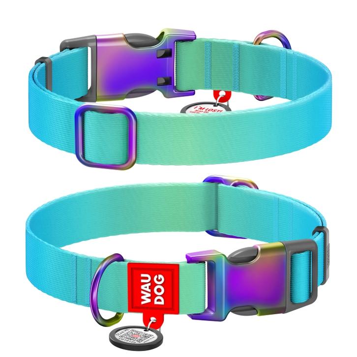 WAUDOG Nylon Recycled Collar with Rainbow Clip for Dogs, Teal, Medium