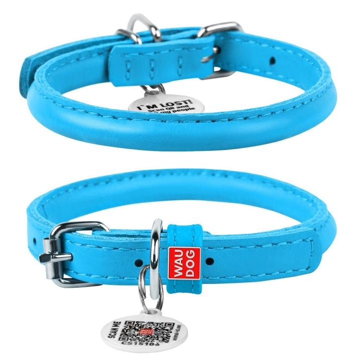 WAUDOG Reinforced Rolled Leather Collar with Metal Clasp for Dogs, Blue, Large