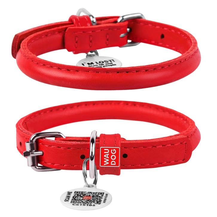WAUDOG Reinforced Rolled Leather Collar with Metal Clasp for Dogs, Red, X-Large