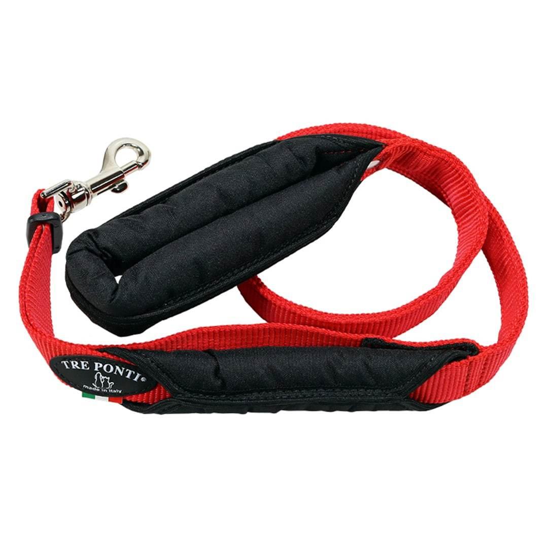 Tre Ponti Double Handle Long Dog Leash, Red