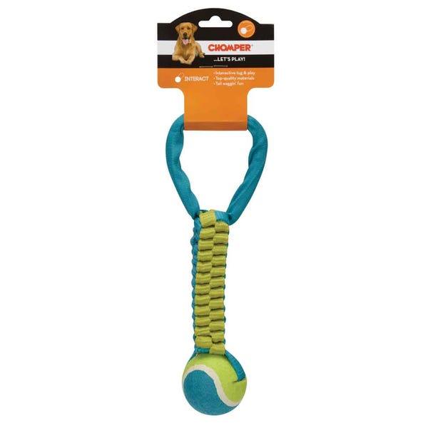 Chomper Braided Nylon Tennis Ball Tug Dog Toy, Assorted Colors, 12-in