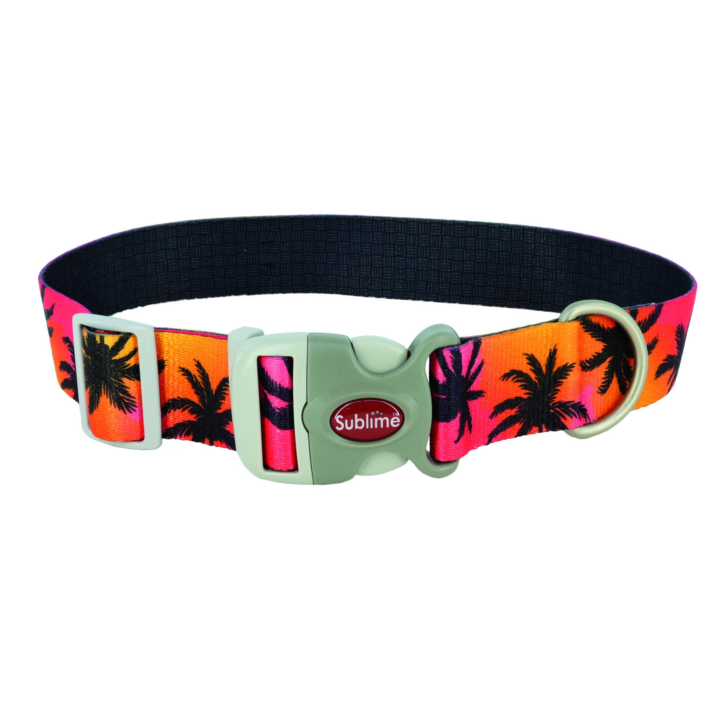 Sublime Adjustable Dog Collar, Sunset Palms with Black Grid, 1-in x 12-18-in