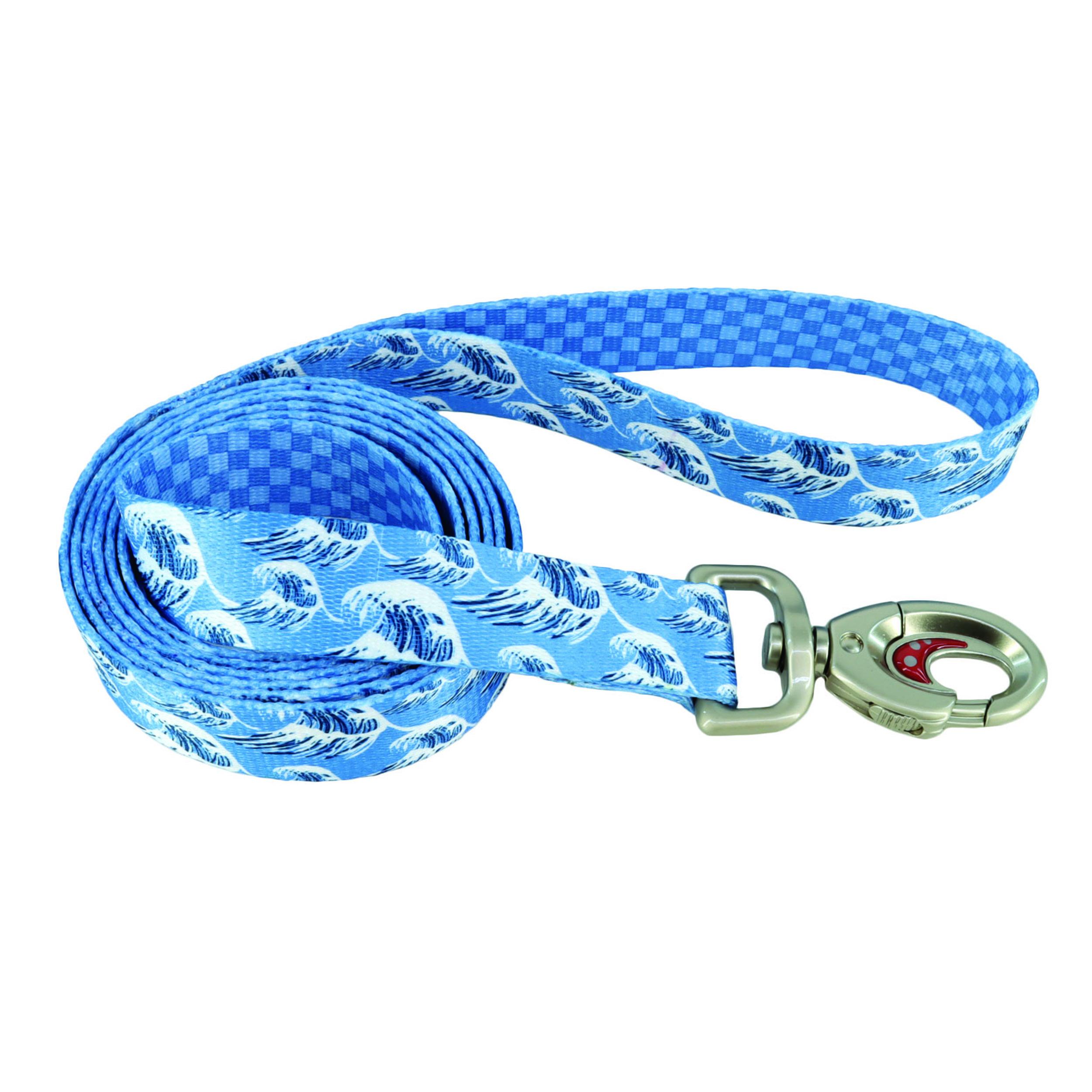 Sublime Dog Leash, Blue Waves with Blue Checkers