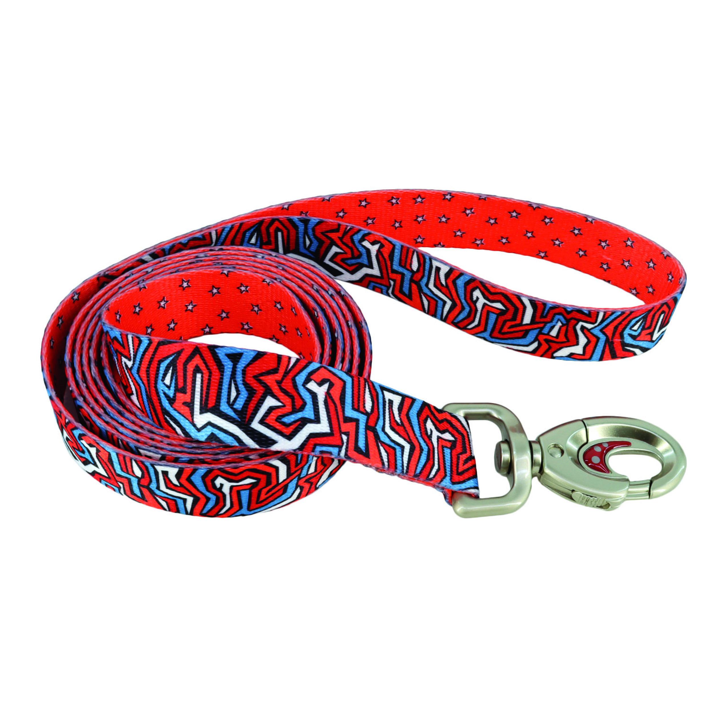 Sublime Dog Leash, Red Blue Graffiti with Red Stars, 1-in x 6-ft