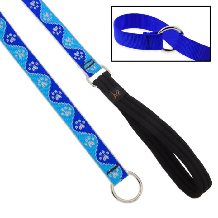 Lupine Pet High Lights Reflective Slip Dog Leash, Blue Paws, 1-in x 6-ft