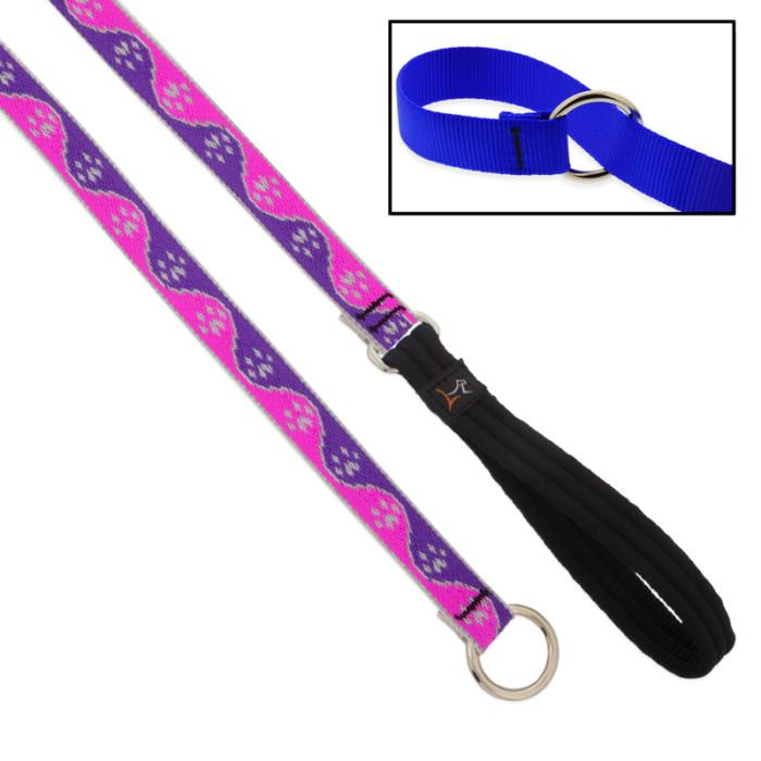 Lupine Pet High Lights Reflective Slip Dog Leash, Pink Paws, 3/4-in x 6-ft