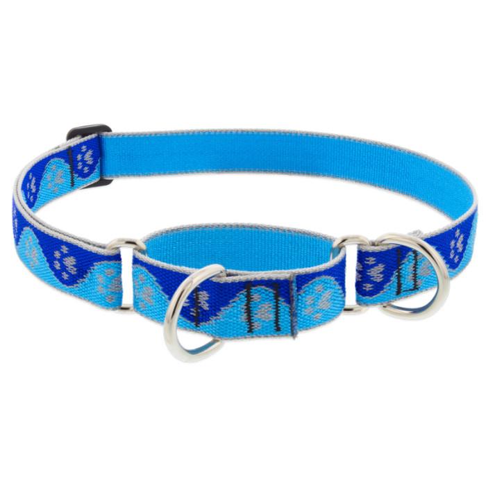 Lupine Pet High Lights Reflective Martingale Dog Collar, Blue Paws, 1-in x 15-22-in
