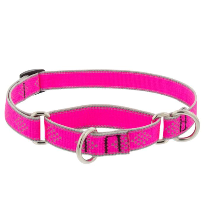 Lupine Pet High Lights Reflective Martingale Dog Collar, Pink Diamond, 3/4-in x 10-14-in