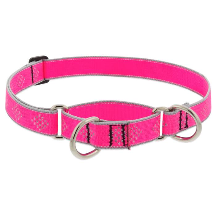 Lupine Pet High Lights Reflective Martingale Dog Collar, Pink Diamond, 1-in x 15-22-in