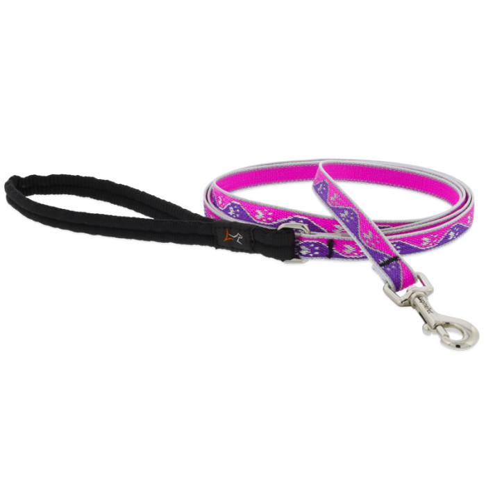Lupine Pet High Lights Reflective Dog Leash, Pink Paws, 1/2-in x 4-ft