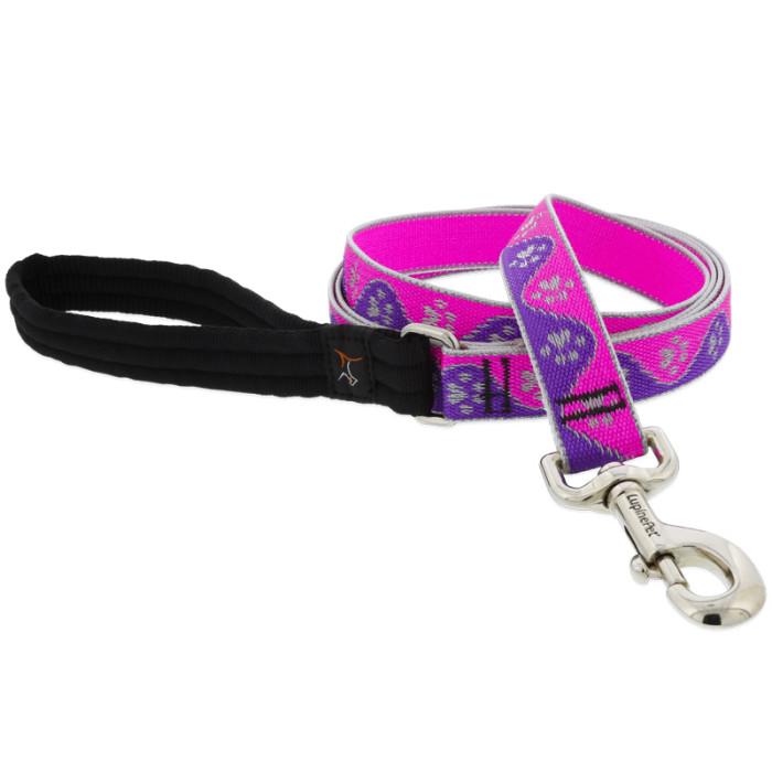 Lupine Pet High Lights Reflective Dog Leash, Pink Paws, 1-in x 4-ft