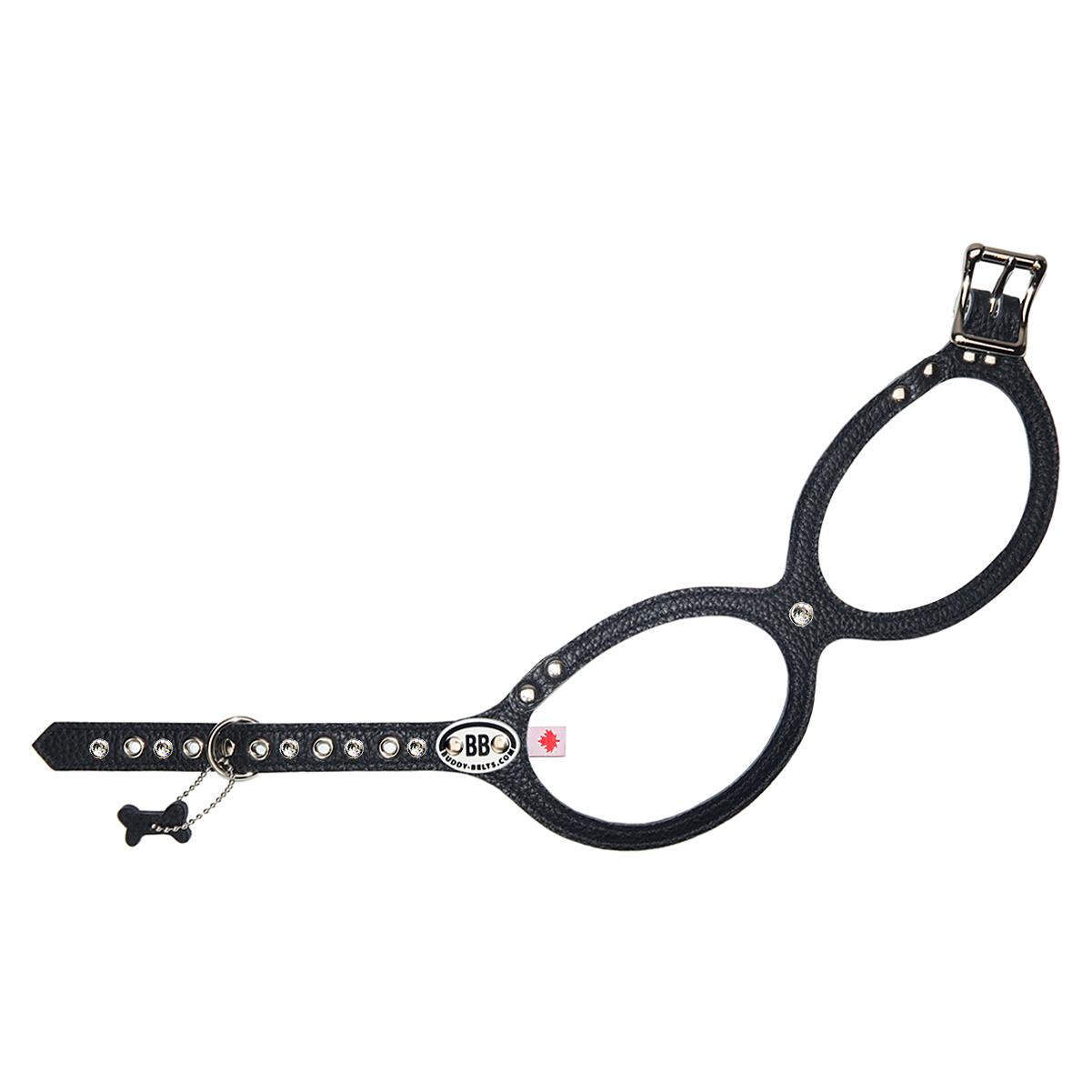 Buddy Belts Permanent Leather Harness with Crystals for Dogs, Black, 3.5