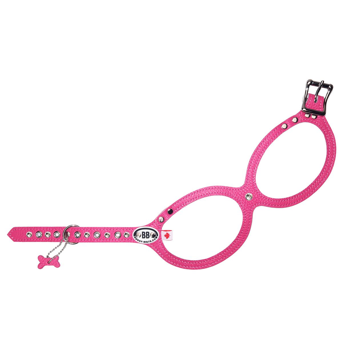 Buddy Belts Permanent Leather Harness with Crystals for Dogs, Hot Pink