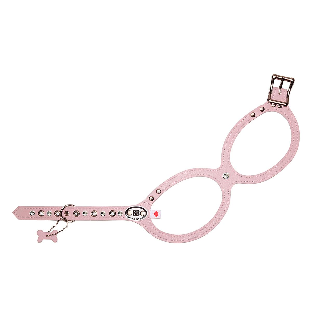 Buddy Belts Permanent Leather Harness with Crystals for Dogs, Pink