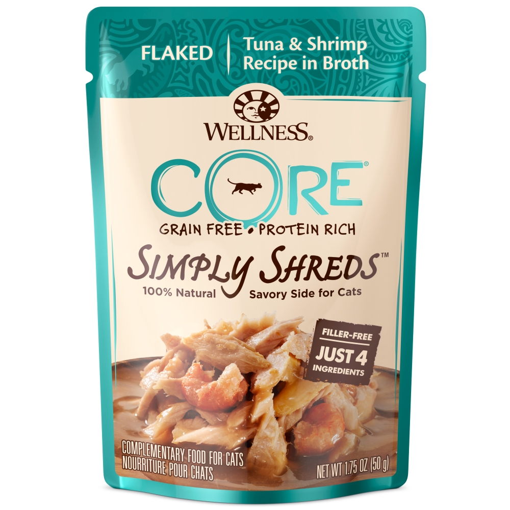 Wellness CORE Simply Shreds Grain-Free Tuna & Shrimp Wet Cat Food Topper, 1.75-oz (Size: 1.75-oz)