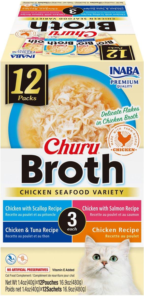 INABA Churu Broth Chicken Seafood Variety Pack Cat Treats, 12-pk