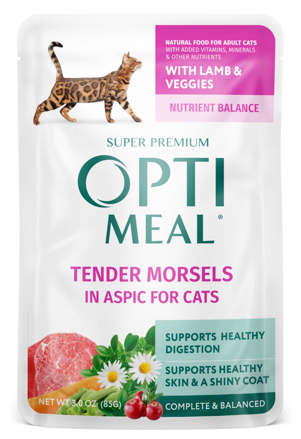 OptiMeal Tender Morsels in Aspic Lamb & Veggies Wet Cat Food Pouch, 3-oz