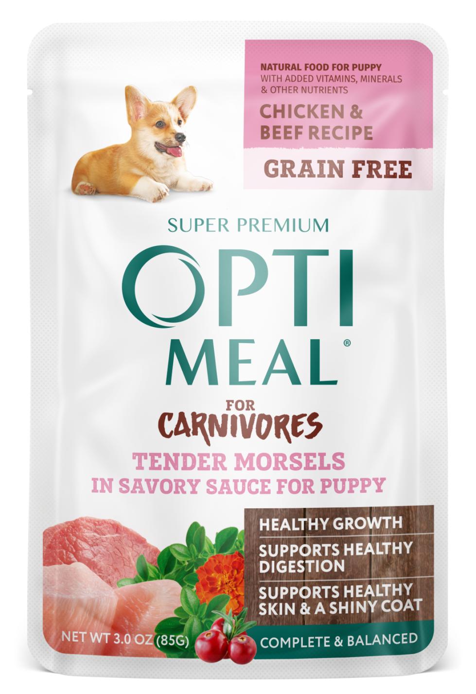 OptiMeal Tender Morsels in Savory Sauce Chicken & Beef Puppy Grain-Free Wet Dog Food Pouch, 3-oz
