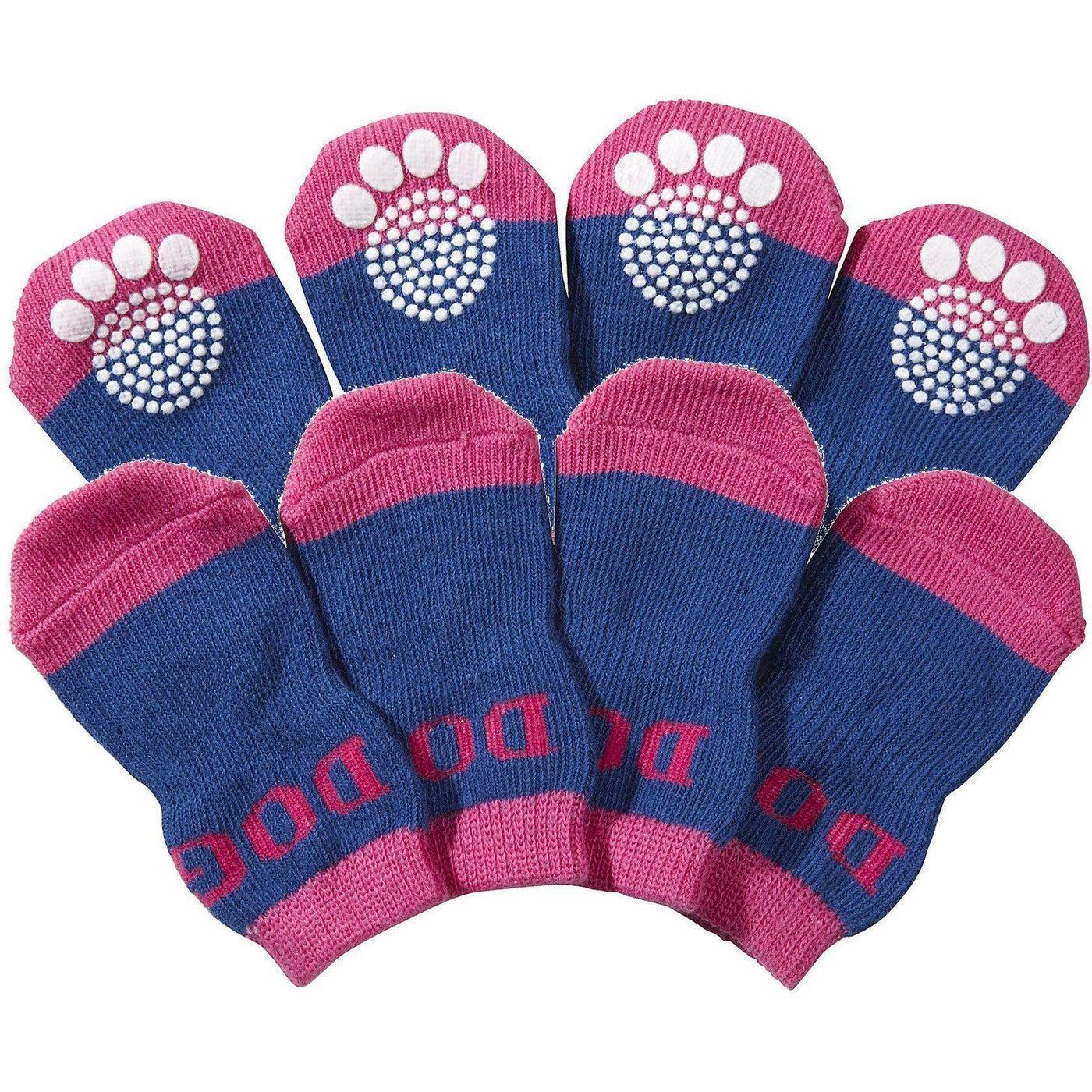 Pet Life Anti-Slip Rubberized Pet Socks, Blue/Purple, 4-pk, Large
