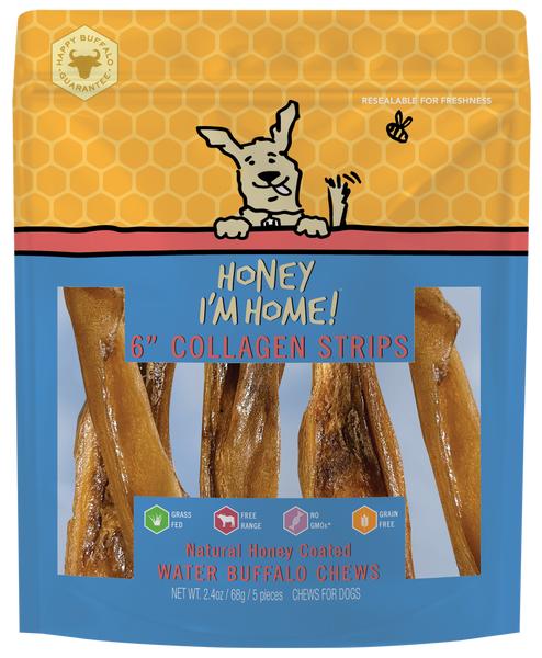 Honey I'm Home Natural Honey Coated Buffalo Collagen Strips Dog Treats, 6-in, 5-pk