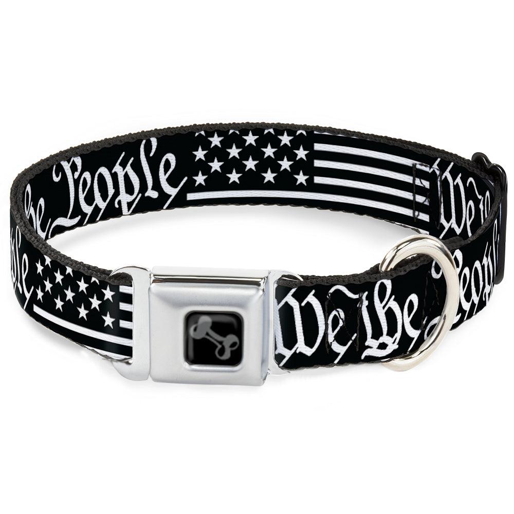 Buckle-Down Dog Bone Seatbelt Buckle Dog Collar, Americana Flag/We The People Black/White, Medium