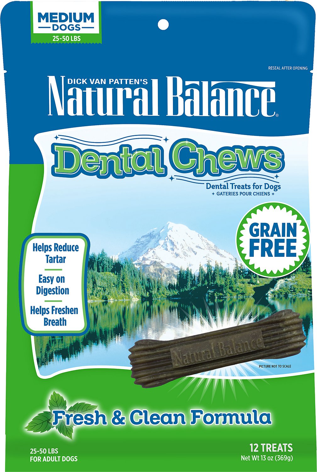 Natural Balance Dental Chews Fresh & Clean Formula Grain-Free Dog Treats (**)