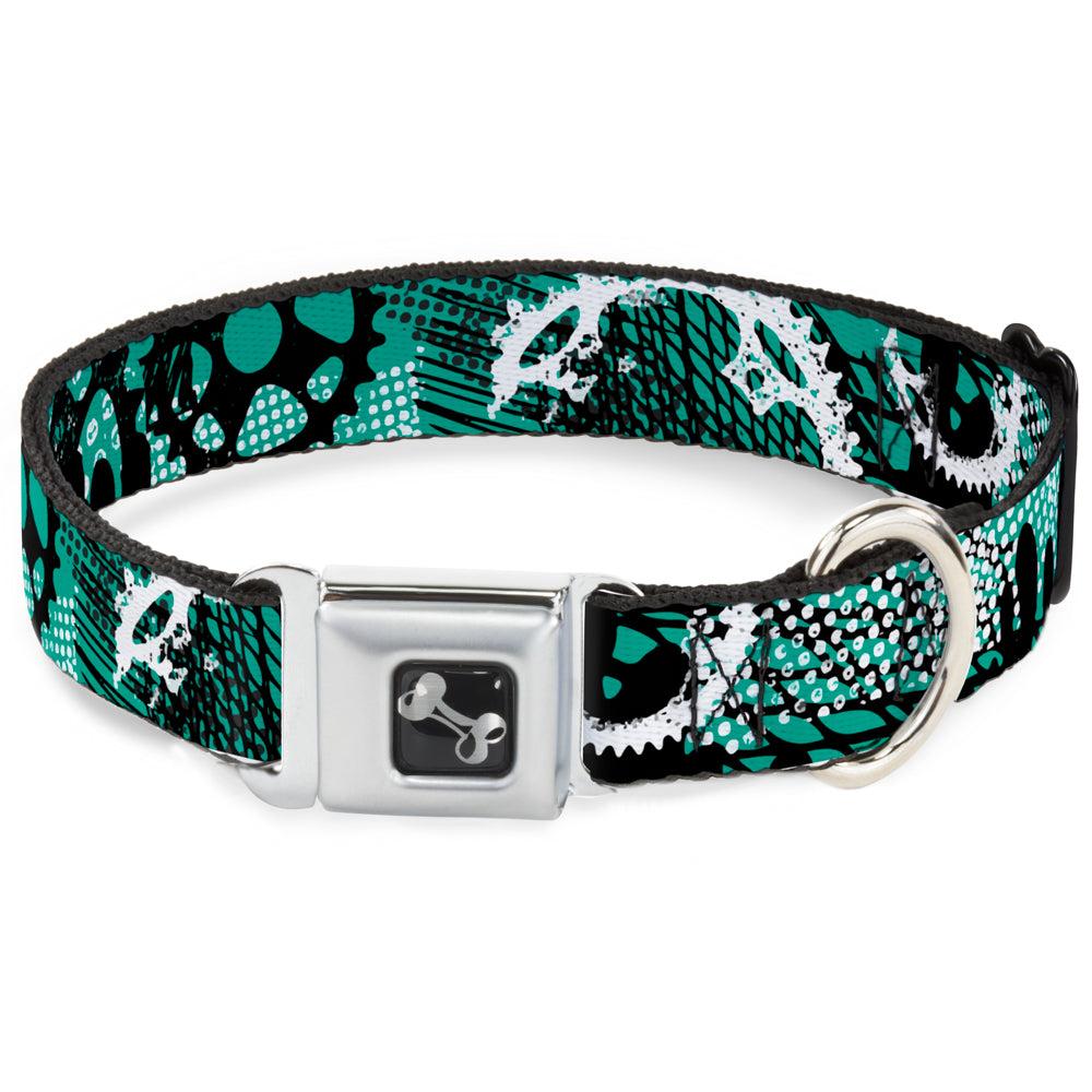 Buckle-Down Dog Bone Seatbelt Buckle Dog Collar, Grunge Gears Green, Large