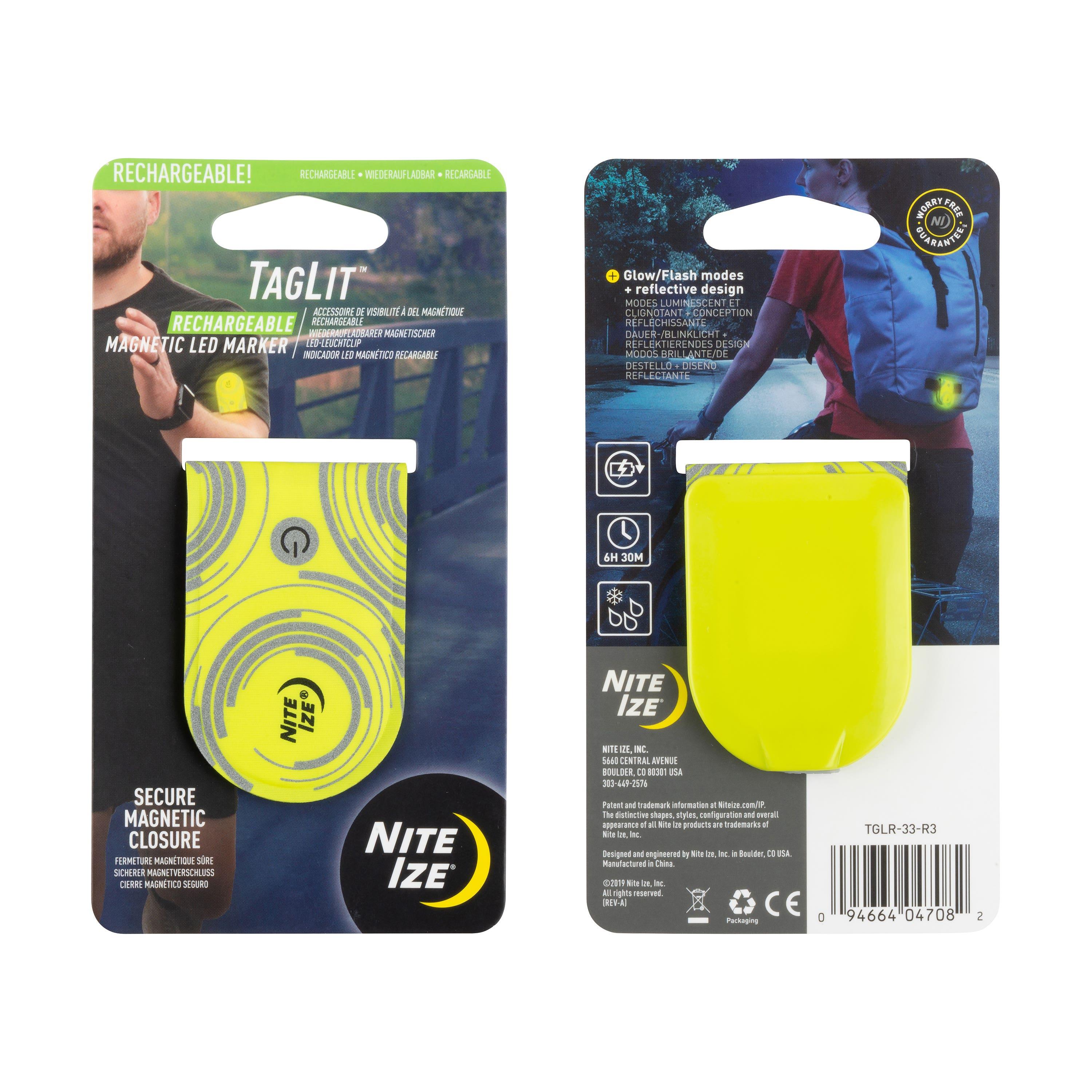 Nite Ize TagLit Rechargeable Magnetic LED Marker Dog Collar Accessory, Neon Yellow
