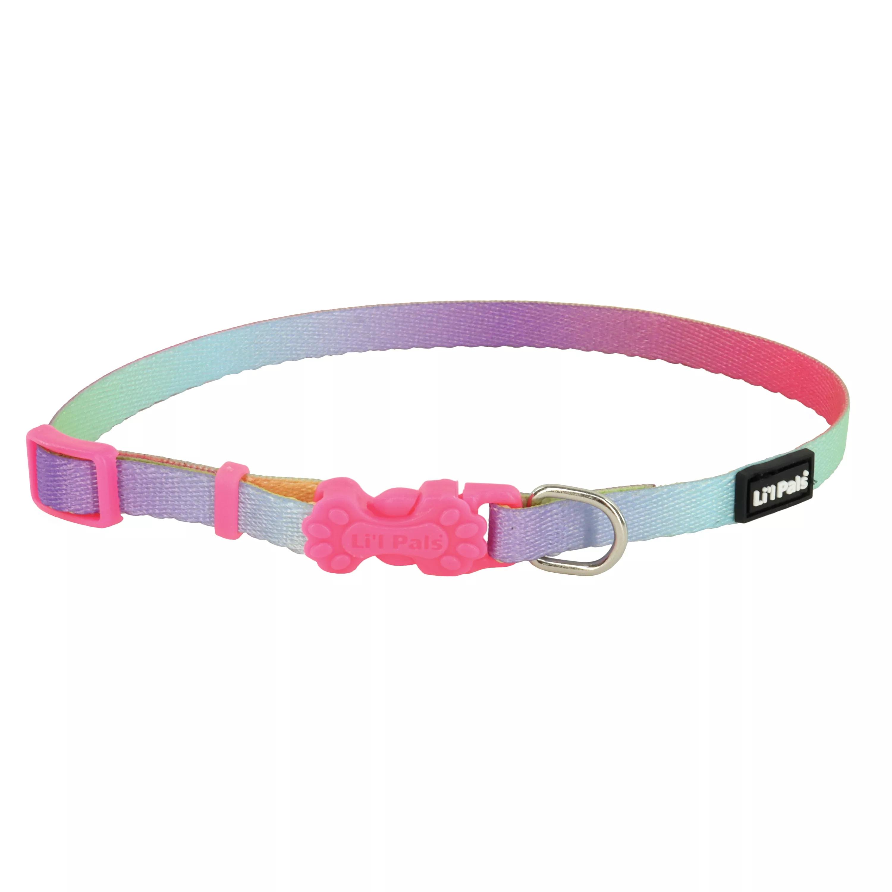 Li'l Pals Adjustable Patterned Dog Collar, Pastel Rainbow, 3/8-in x 8-12-in